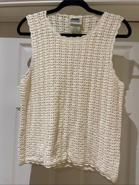 Cotton Cream Crochet Tank Top Coastal Cottagecore Boho M